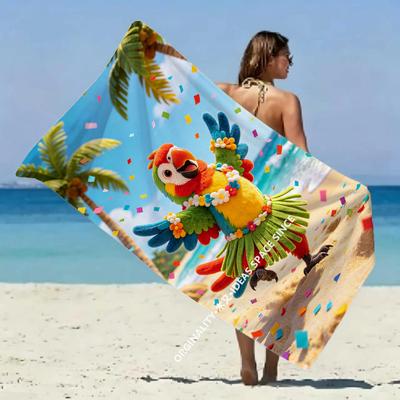 Tropical Dancing Parrot Beach Towel Patterned Sunscreen And Windproof Suitable For Swimming Pool Camping Travel