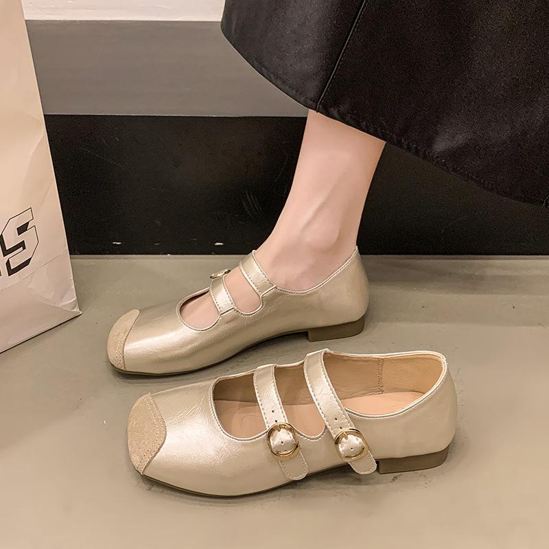 

Французские туфли Мэри Джейн из маленькой кожи, популярные в интернете, с темпераментной расцветкой, женские, 2025, новая летняя плоская универсальная обувь в сказочном стиле 40 золотой