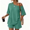 Women Casual Two Piece Set Short Sleeve Loose Fit Top and Elastic Waist Shorts Lightweight Lounge Wear Summer Outfit