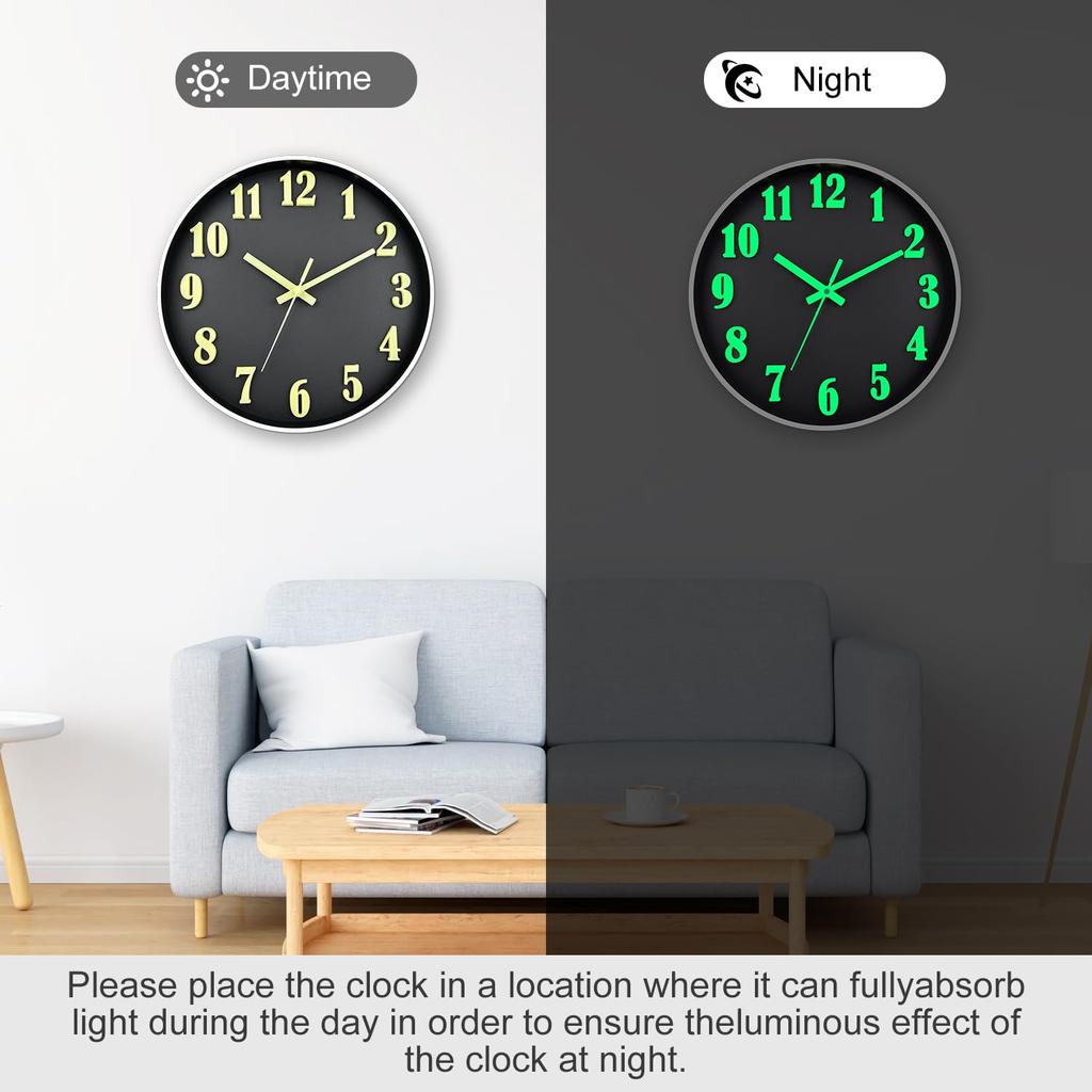 12 Inch Luminous Silent Quartz Art Deco Oval Fluorescent Wall Clock with Needle Display for Living Room and Bedroom