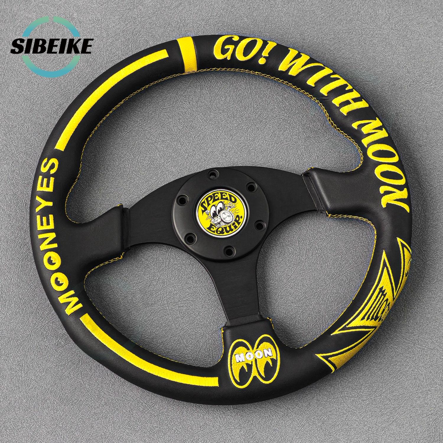 MOONEYES Racing Leather Steering Wheel 13inch Universal JDM Drift Sports Flat Steering Wheel