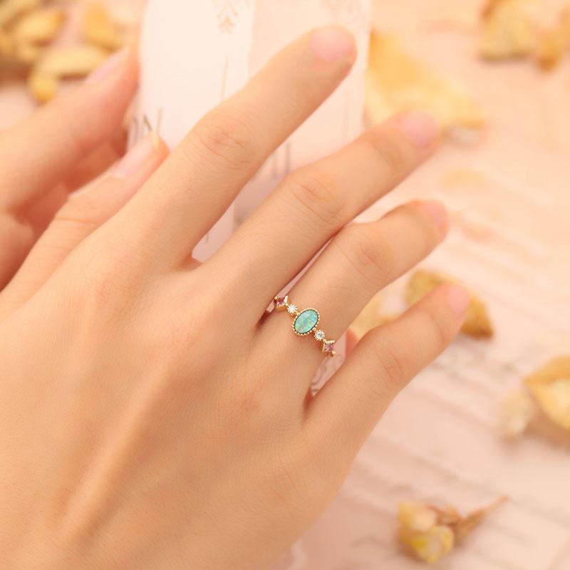 Colored Gemstone Oval Pink Crystal Rings For Women Light Luxury Opening Romantic Bright Jewelry