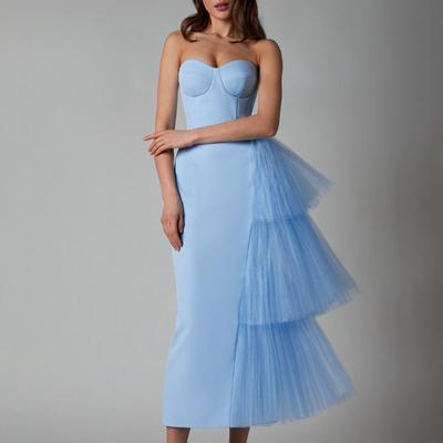 Sommer neues Bandeau enge Po Promi Temperament langes Kleid Bandage laminiertes Netzdesign Kleid