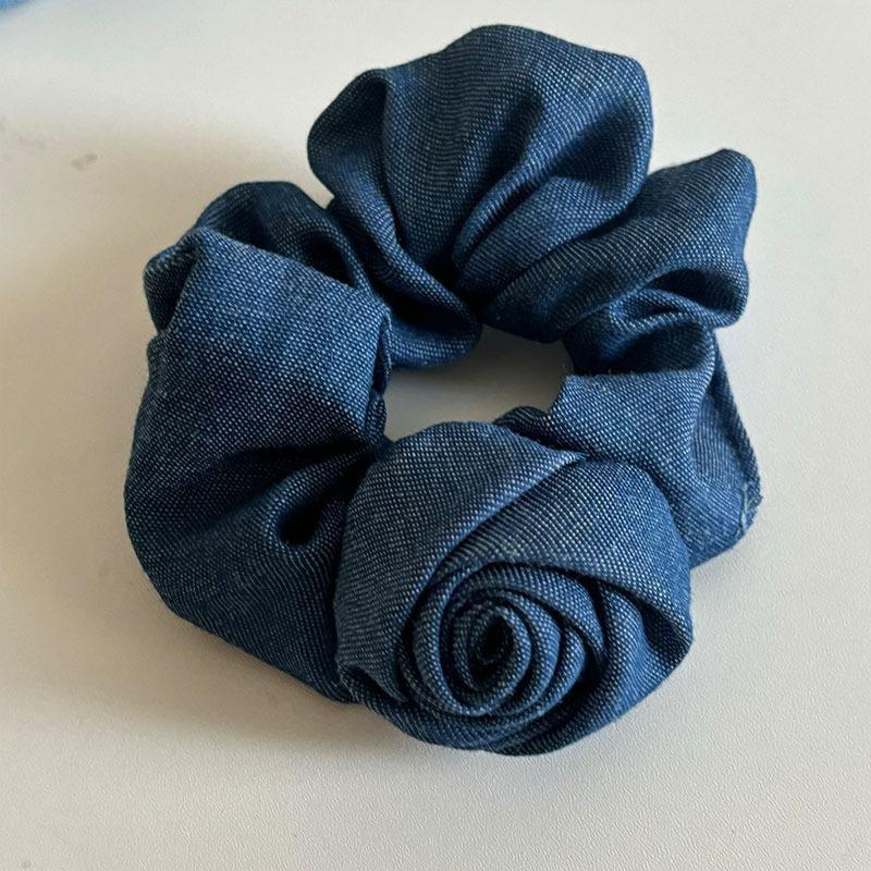 Korean Blue Denim Flower Hair Rope Solid Color Hair Tie Elastic Hairband Elegant Ponytail Holder Rubber Girls Hair Accessories