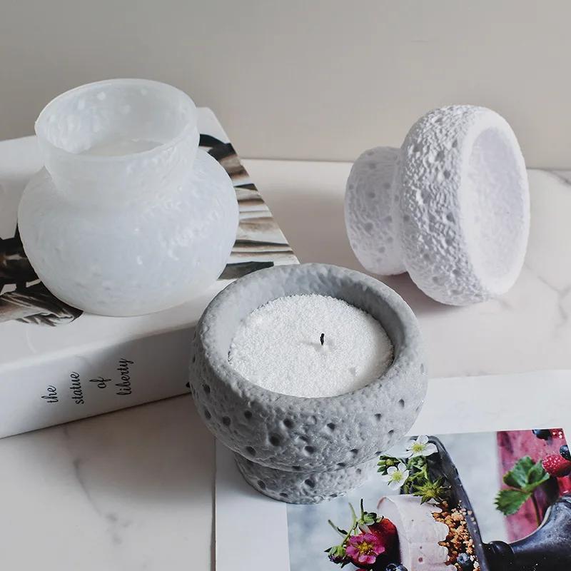 2026New Mini round Silicone Mold Rock Pattern Candle Cup Storage Box Handicrafts round Plaster Jar Home Decoration Craft Molds