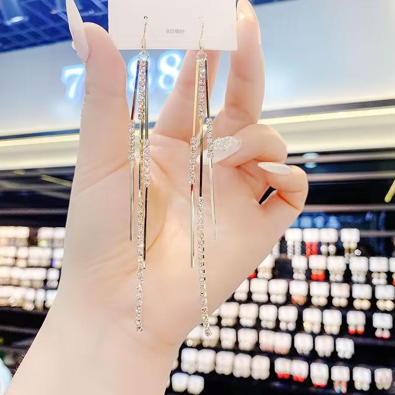 Elegant Bamboo Tassel Long Earrings For Women Sophisticated Chain Drop Earrings Stylish Dangle Ear Line Jewelry