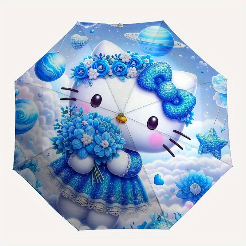 1pc Hello Kitty Blue Fantasy Umbrella with Plastic Handle,Suitable for All Seasons Home Travel Outdoor UmbrellaSanlio423
