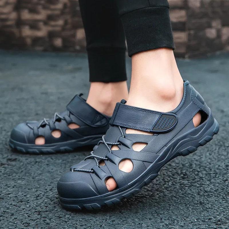 WTEMPO Herren Sommer Watsandalen Sommer Aushöhlen Einfarbig Bindung Weiche Sohle Atmungsaktiv Deodorant Rutschfest Wasserdicht Lässige Sport-Strandschuhe