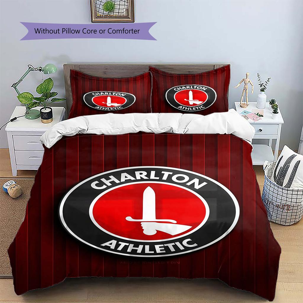 Charlton Athletic FC Pattern Bedding Home Decoration Birthday Gift ( 1 duvet cover + 2 pillowcase, without core),fan merchandise.