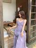 Dopamine Stunning Purple Spaghetti Strap Waist-Cinching Dress for Women's Summer Seaside Vacations