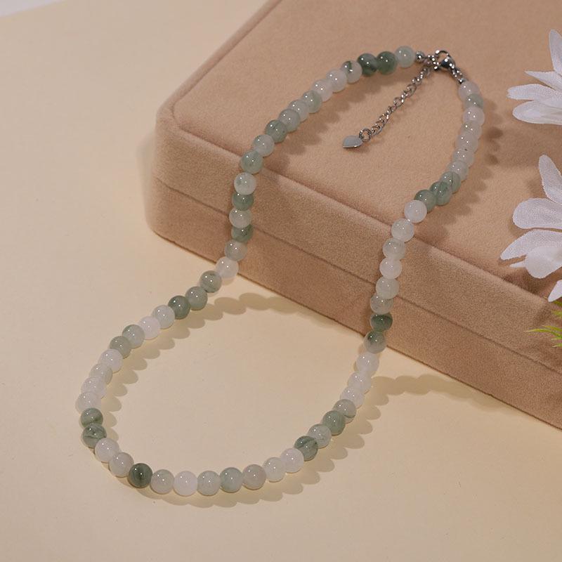 Tian Shan Emerald Jade Necklace & Bracelet Set for Women - Simple, Luxurious Design with Natural Stone Beads