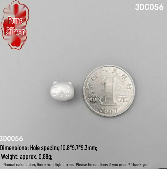 Sterling Silver 999 Anime Chiikawa Jii Hachi 3D Character Beads Bracelet Cord DIY
