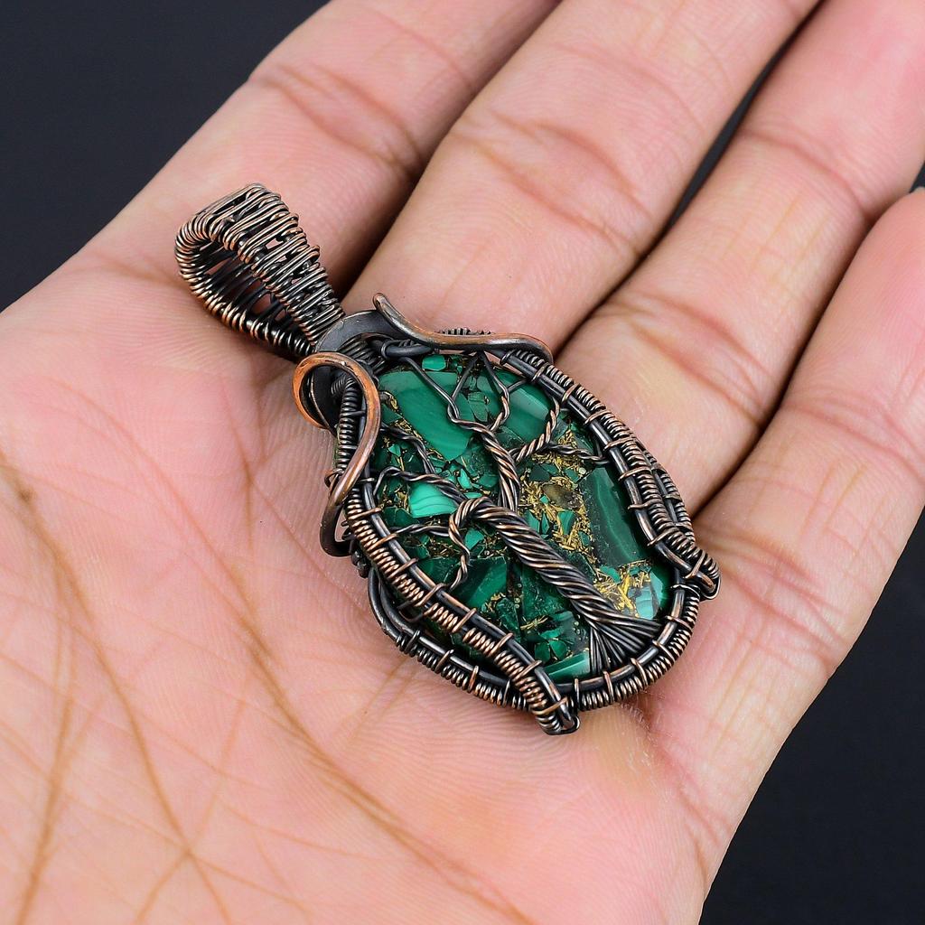 Copper Malachite Jewelry, 999 Copper Wire Wrapped Pendant Handmade Gemstone Jewelry, Gifts For Wife Brand New Pendant