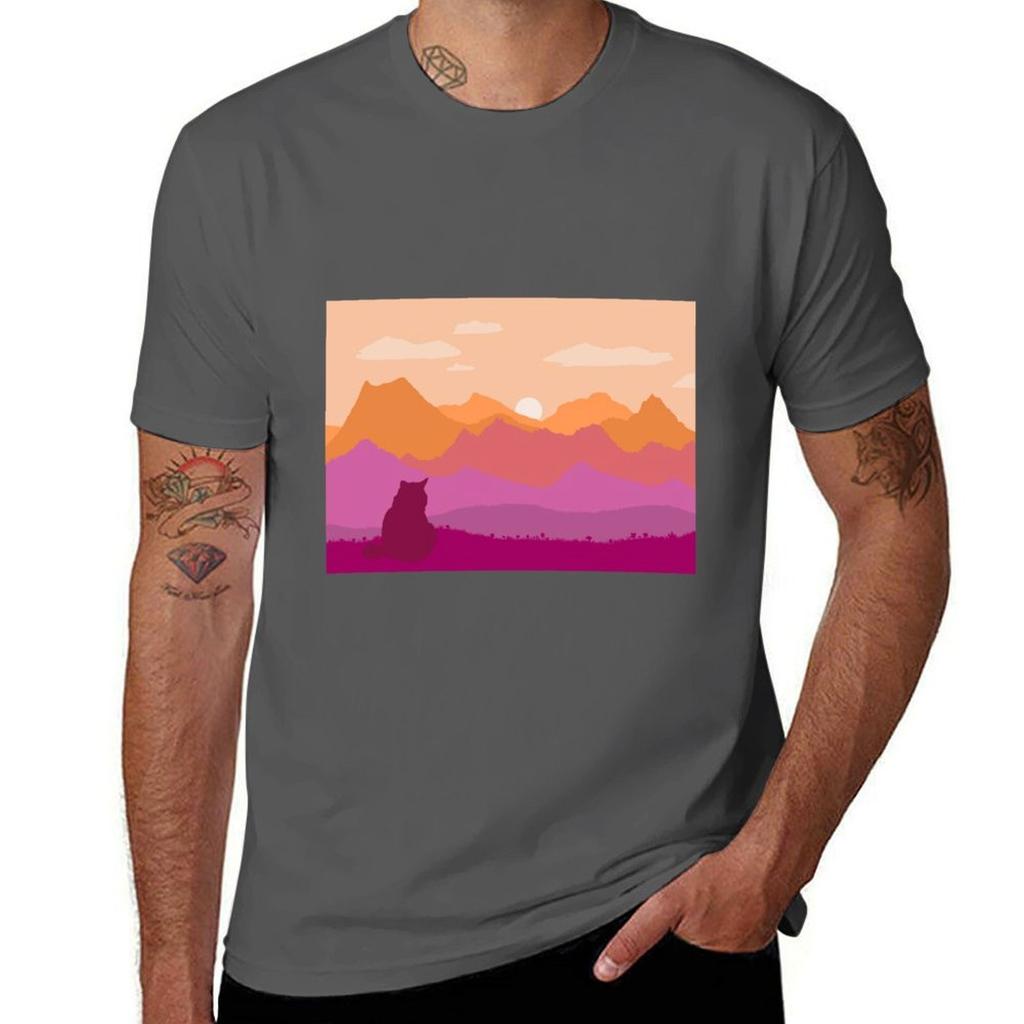Lesbian Cat Landscape TShirt Casual Loose Fit Short Sleeve TShirt