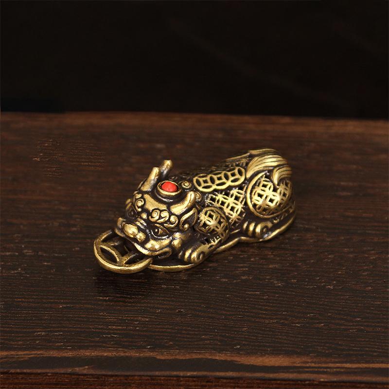 Brass Pixiu Coin Chinese Miniature Figurines - Lucky Ornament For Home Office Tabletop Decoration | Traditional Feng Shui Charms