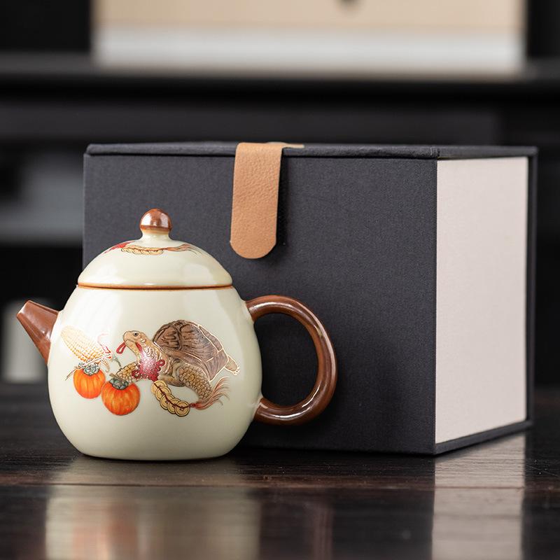 Full Color Yellow Ru Kiln Teapot, Single Pot Opening Can Raise Agate Into Glaze, Hand-brewed Teapot Gift Box, Business Accompaniment