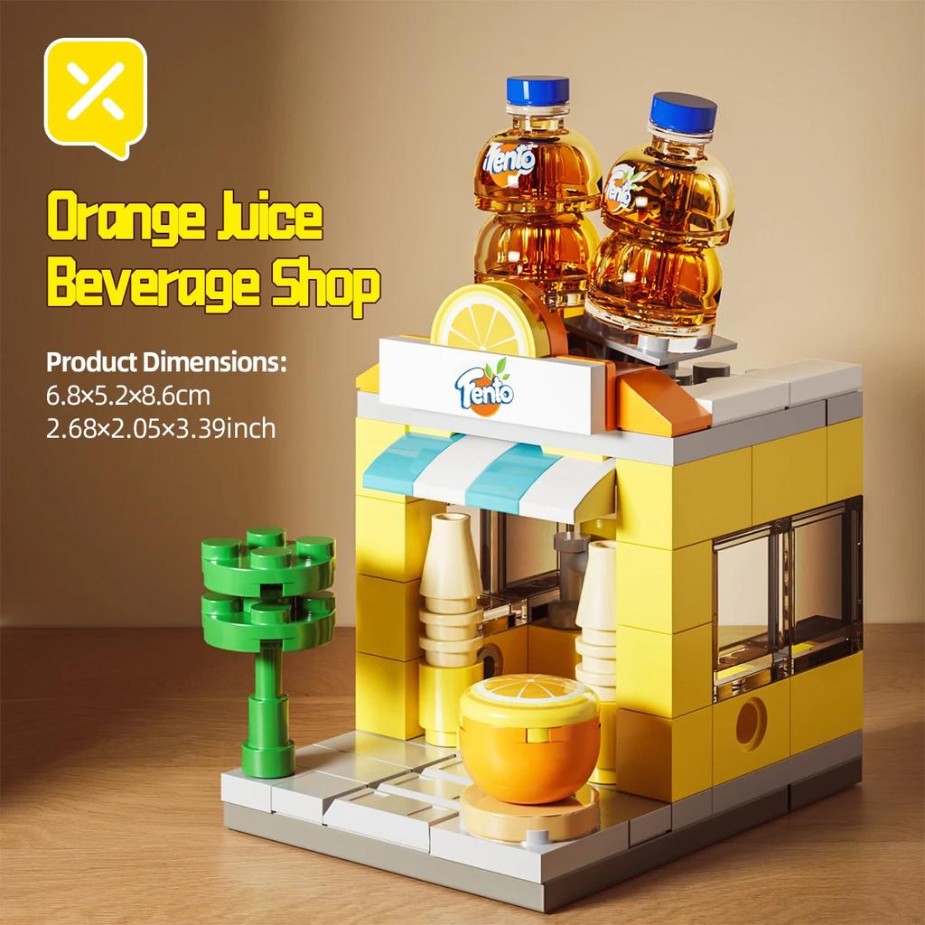 DIY Street Store Building Blocks Model Children Educational Toys Fast Food Restaurant Coffee Shop Puzzle Assembled Birthday Gift