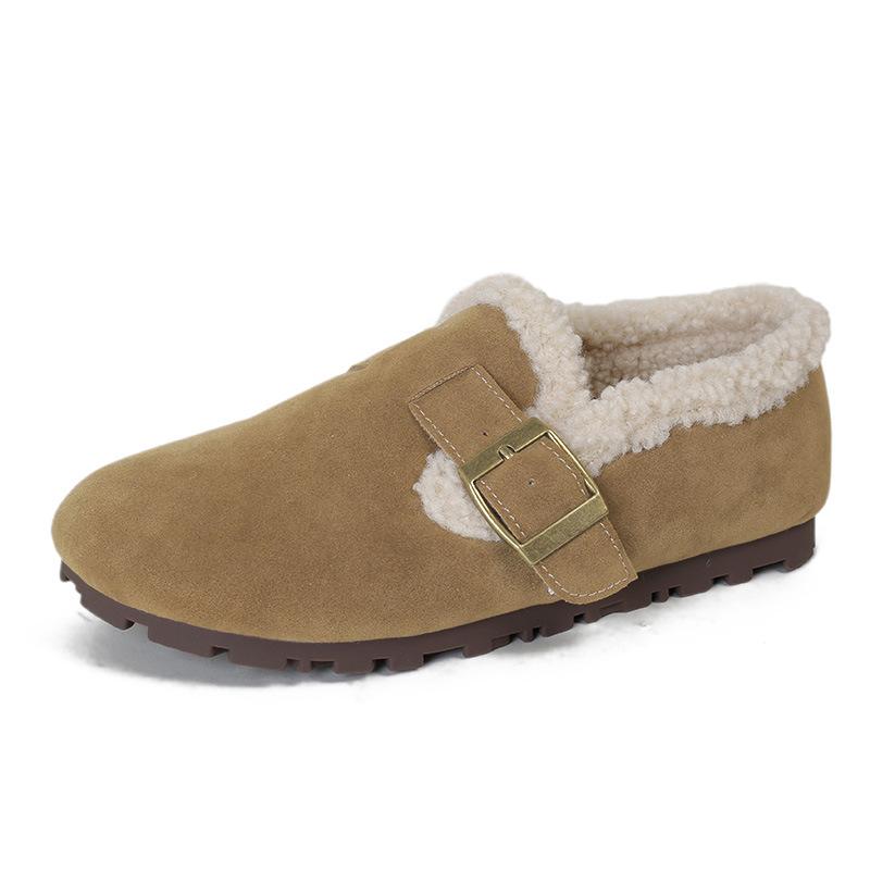 Fashion Faux Suede Lambswool Shoes Woman Cotton Fur Flats Winter Curly Lana Loafers Femme Warm Slip On Woolen Mocasines Snow Furry Botas