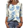 Damen Lässige Blumenprint Rundhals Dreiviertelarm Bluse Leichter Weicher Stoff Bequeme Passform Stilvolles Oberteil für den täglichen Gebrauch