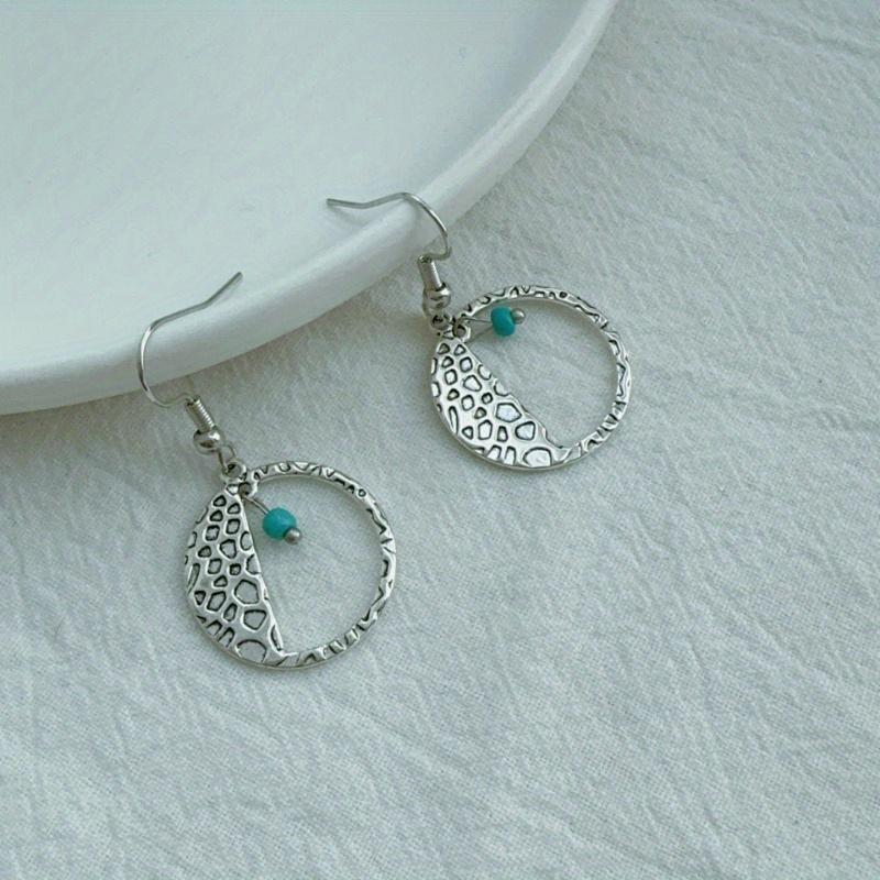 1 Pair of Retro Round Hollow Concave Convex Printed Pendant Earrings Bohemian Style Earrings