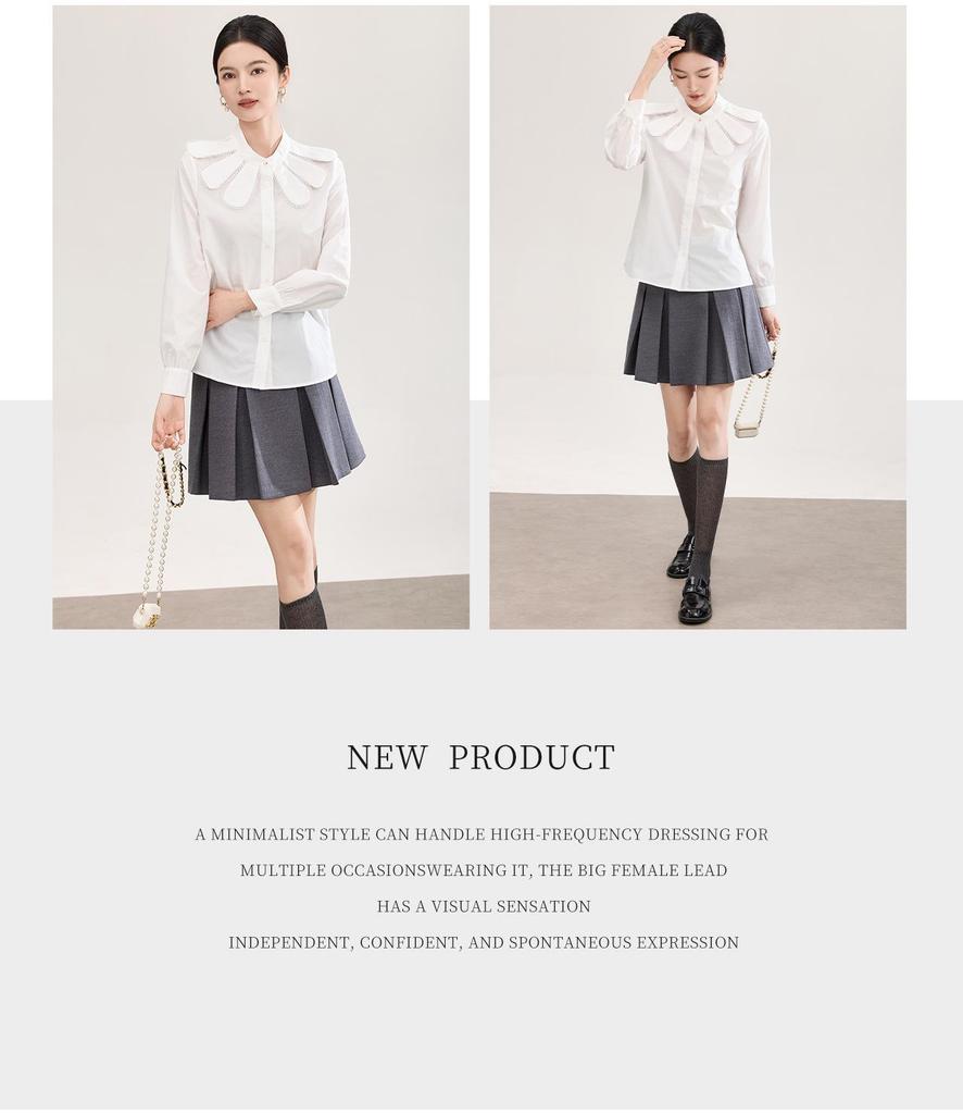 Nanyou Elegant French Petal Collar Women's Spring Shirt