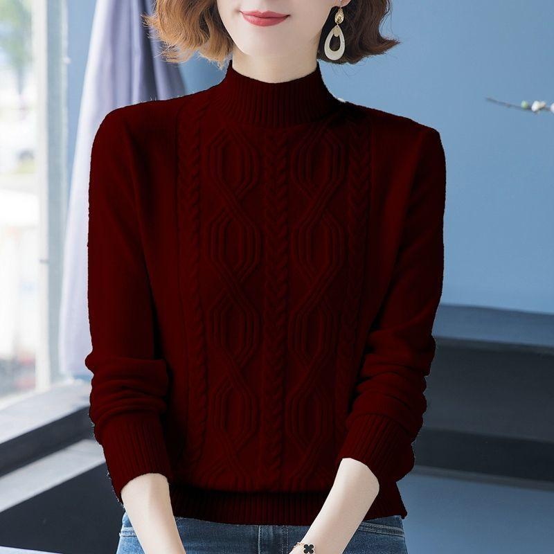 Solid Color Crew Neck Knitted Sweater, Elegant Long Sleeve Pullover Sweater for Fall & Winter, Women's Clothing