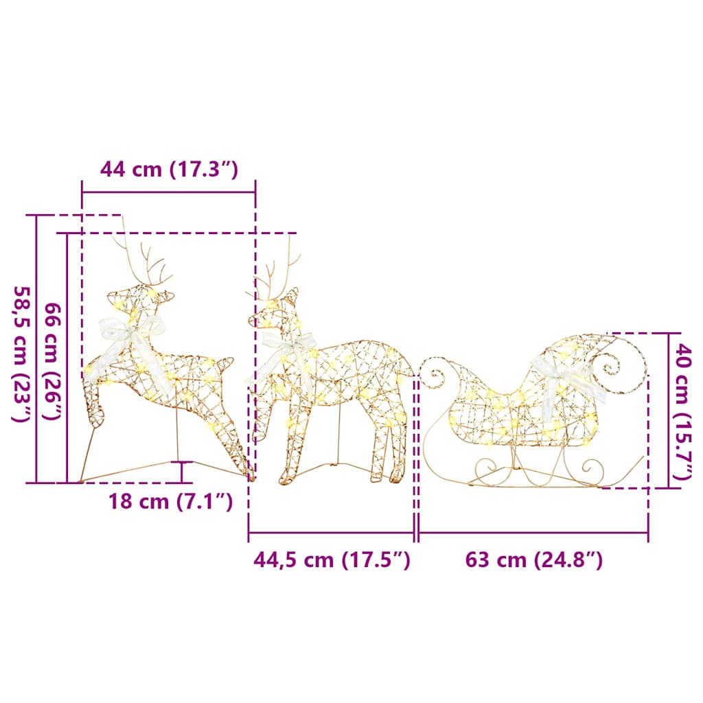 LED Deer with 40 LEDs 7 Pcs Gold PET