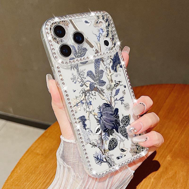 Colorful Floral Pattern Diamond Case For iPhone 17 Pro Max Funda iPhone 16 15 14 13 Pro Max Clear TPU Silicone Soft Cover