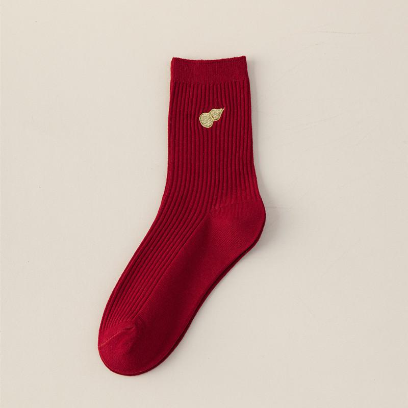 Horse Dark Red Socks Season Double Needle Embroidery Wedding New Year 2026 Year Of The Horse Socks
