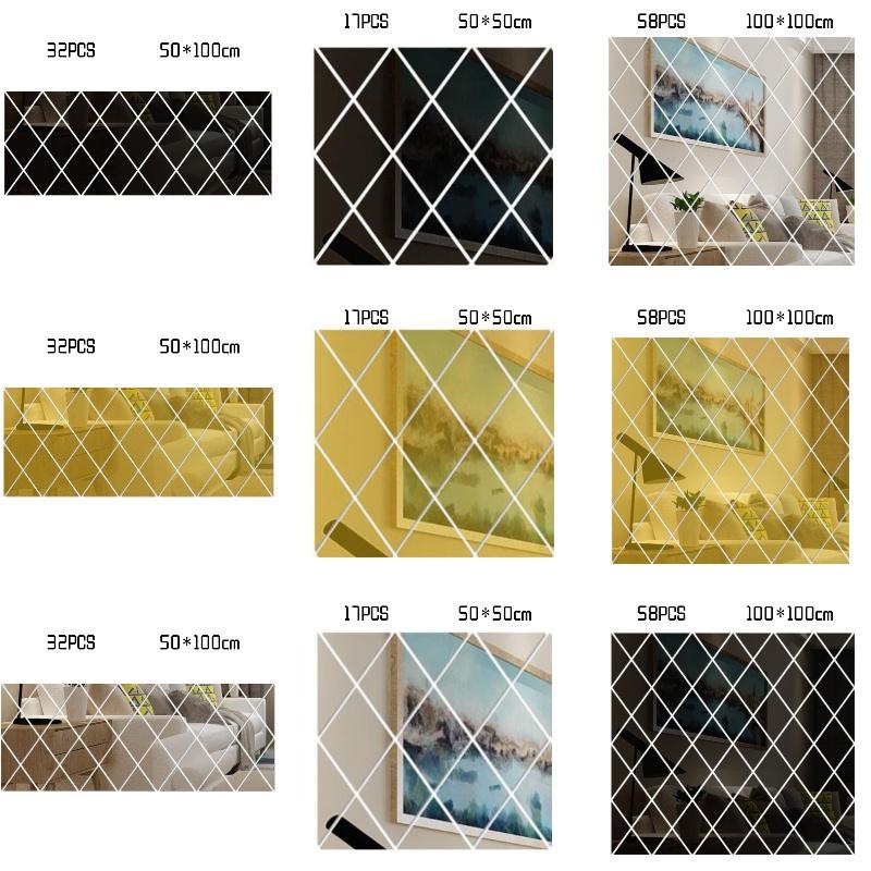 Factory Wholesale Cross-border Diamond Combination Living Room Tv Sofa Background Wall Acrylic Mirror Decorative Wall Sticker