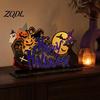 Halloween Party Supplies for Bars Tabletop Decor Signs, Pumpkin Ghost Gnome Wood Centerpiece Blocks, Spooky Goblins Ghosts Table Tiered Tray Ornaments