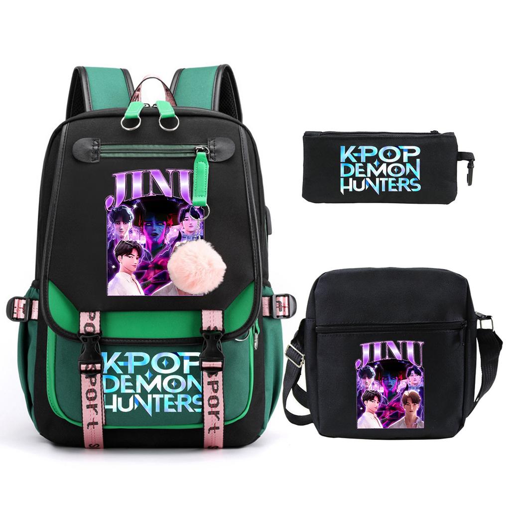 Demon Hunters Peripheral Printing Children's Fashion Backpack Cross-border Large Capacity Primary and Secondary School Student Leisure School Bag Set