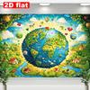 2D Whimsical Cartoon Earth with Animals Photography Backdrop