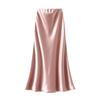 Qooth Elegant Women Satin Fishtail Skirt Maxi Length Bodycon Slim Elastic Waist Skirt QT2762