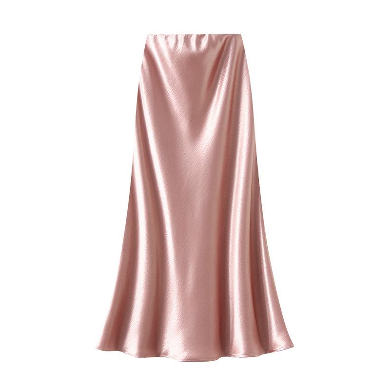 Qooth Elegant Women Satin Fishtail Skirt Maxi Length Bodycon Slim Elastic Waist Skirt QT2762
