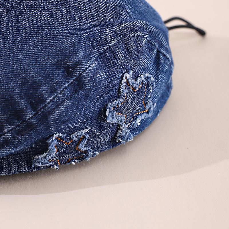 Spring 2026 Japanese Retro Star Denim Children's Beret Cap: Fashionable Baseball Hat for Boys and Girls