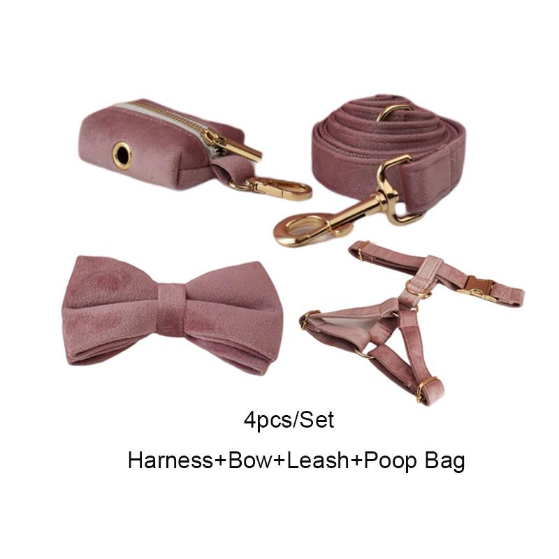 Light Purple Velvet Dog Collar And Leash Set For Dogs Custom Engraved Nameplate Pet Supplies Dog Leash Velvet05