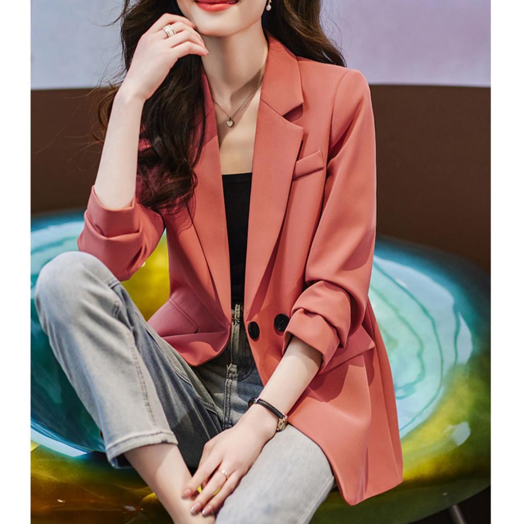 Wiosenny nowy damski płaszcz i marynarki dla pani biurowej Różowe modne topy Split
