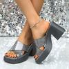 Korean Style High-heeled Sandals Female Fashion Lightweight Square Heel Shoes Large Size Comfort Thick Bottom Flip Flops