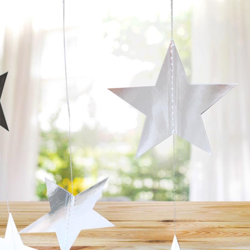 4MGold Silver Five Pointed Star Bunting Garland Birthday Wedding Party Graduation Ceremony Background Hanging Banner Party
