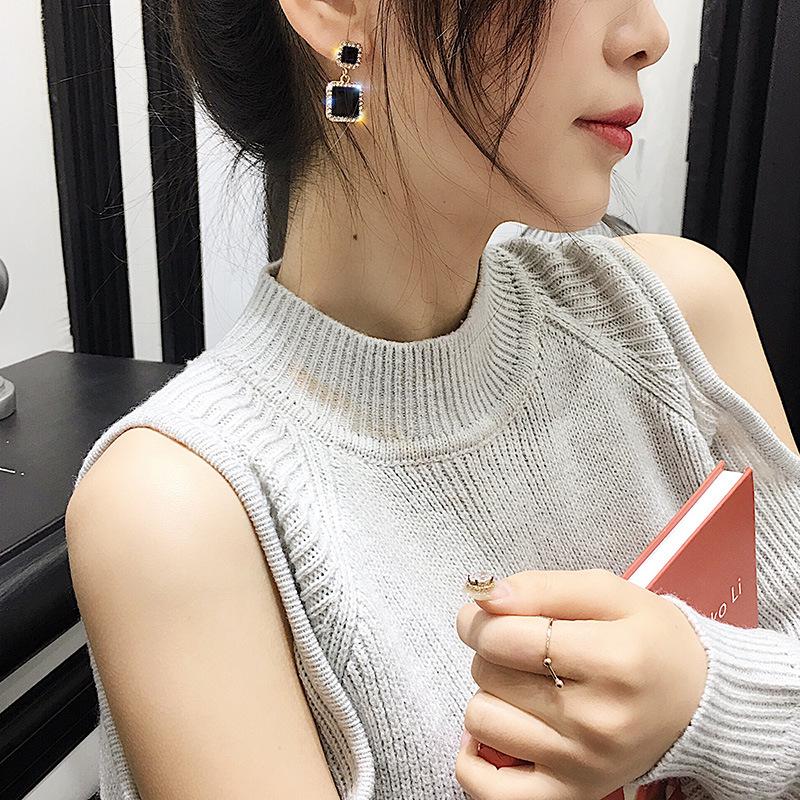 Square Black Crystal Earrings Rhinestone Personality Sweet Earrings For Women Jewelry Wedding Earrings Oorbellen