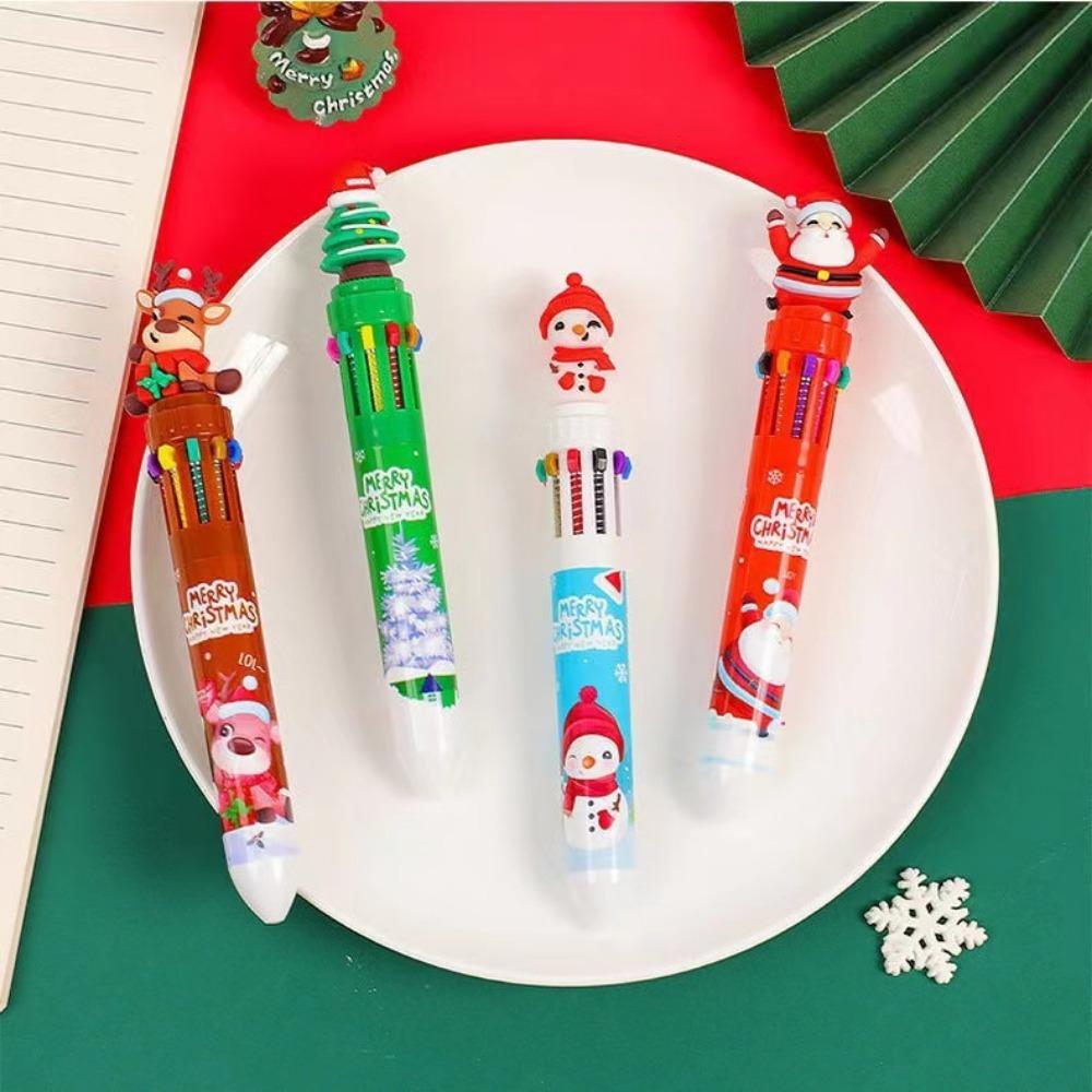10 Pcs Christmas Cartoon Ten Color Pens for Children Birthday Christmas Carnival Party Gifts School Kindergarten Reward Pack