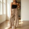 Women's Velvet Wide Leg Pants with Polka Dot Pattern and Lace Trim