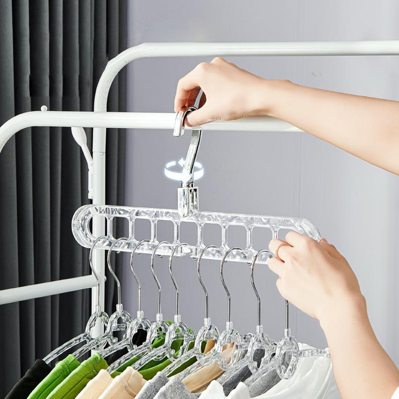 Nine-Hole Clothes Hanger Household Red Plastic Multi-Function Clothes Drying Artifact Horizontal And Vertical Magic Rotating