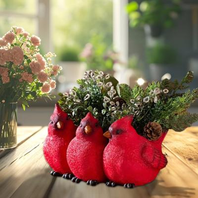 Yousheng Three Red Bird Flowerpot Resin Figurine Weather-proof Indoor Outdoor Desktop Vegetable Herb Succulent Planter Pot Home Desktop Decoration
