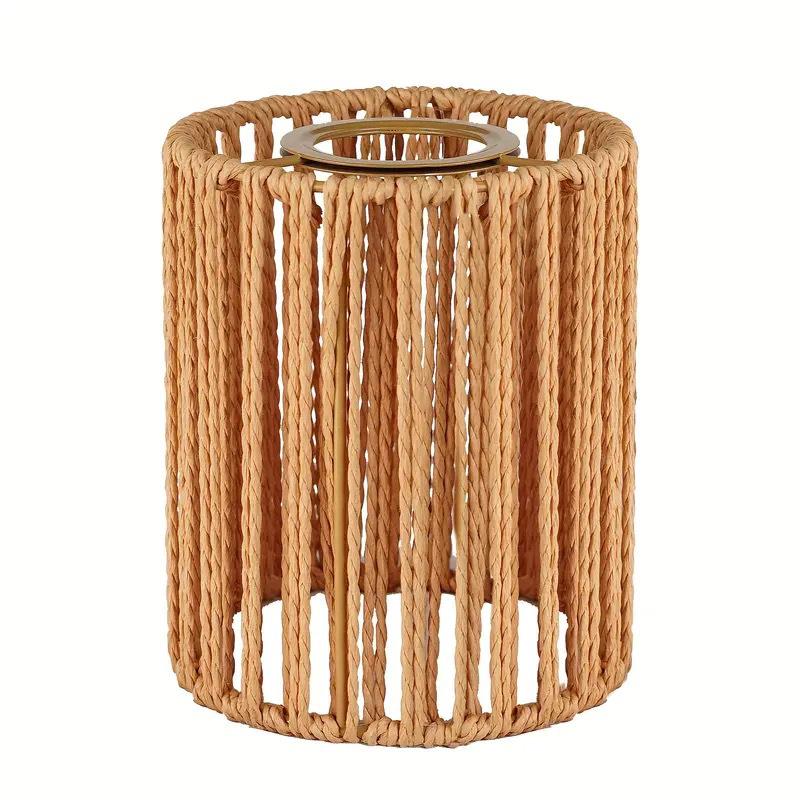 Abajur Boem din Bambus Țesut Manual cu Frânghie de Hârtie