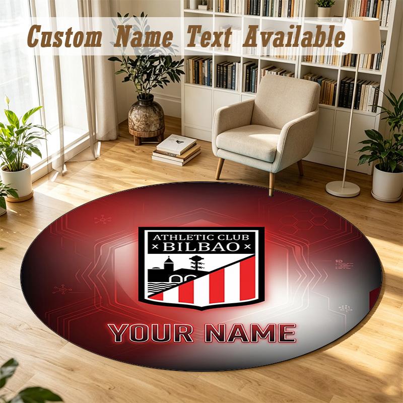 Round Rug Custom NameAthletic Bilbao Football Pattern Non Slip Carpet Home Floor Decor