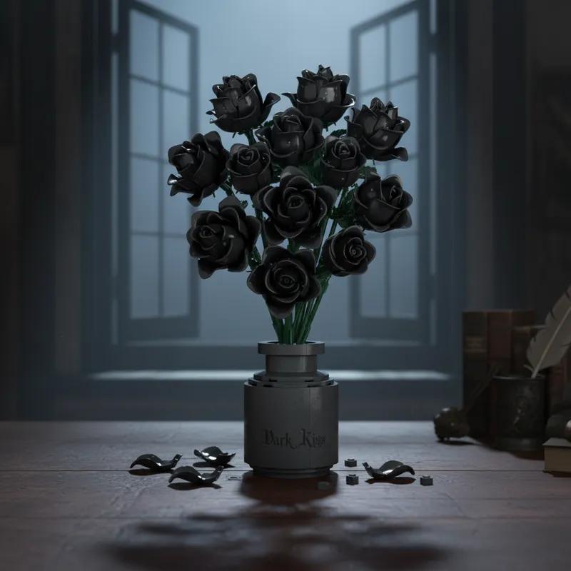 585Pcs Gothic Black Pink Blue Rose Flower Bouquet Building Blocks Set Creative Decoration Valentine Gift Idea Beautiful Box