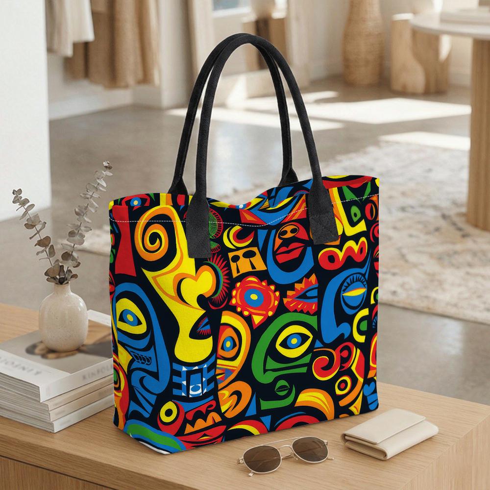 Colorful Abstract Printed Tote Bag Large Capacity Daily Shoulder Bag for Shopping Travel