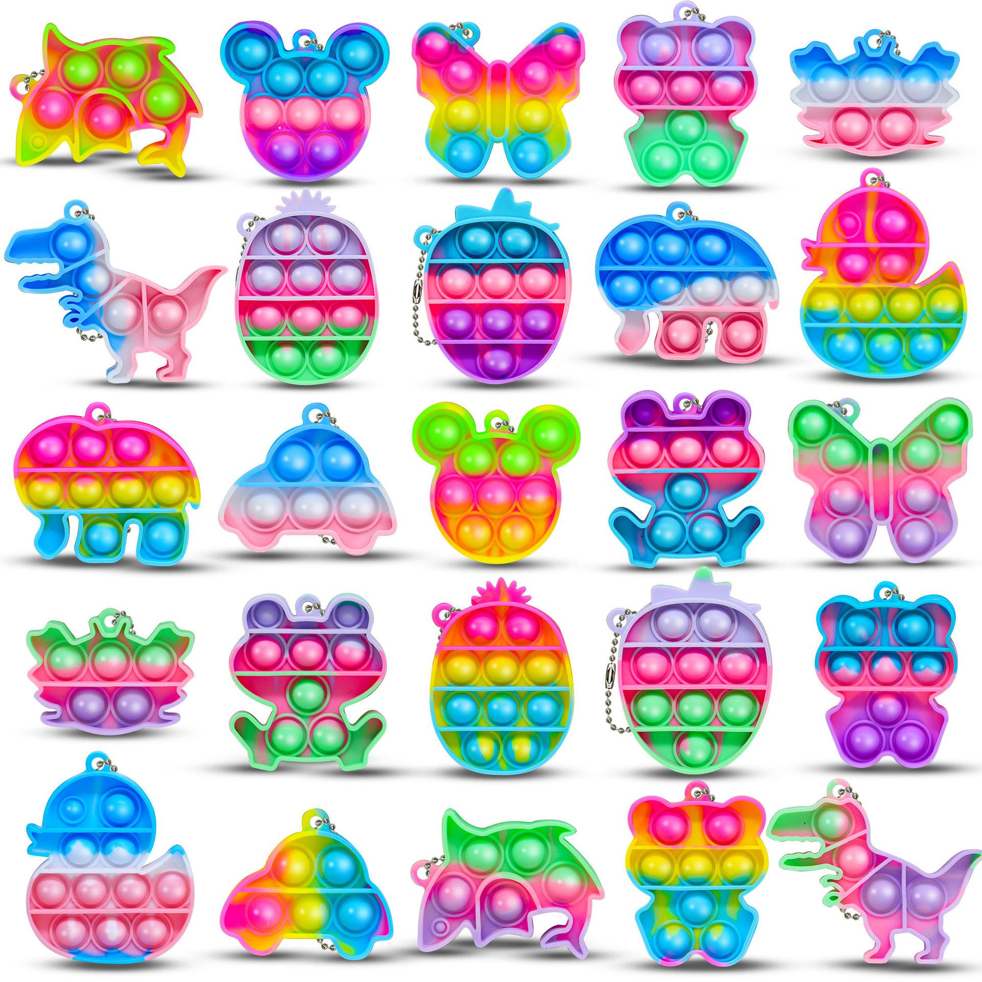 

103050Pcs Rainbow Keychain Fidget Toys Cartoon Kawaii Sensory Toys Push Stress Relief Keychains For Kids Adult Party Favors (As shown-19252)-